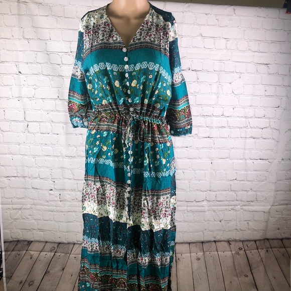 Bohemian V-neck Bohemian Ethnic Maxi Dress - Picture 5 of 6